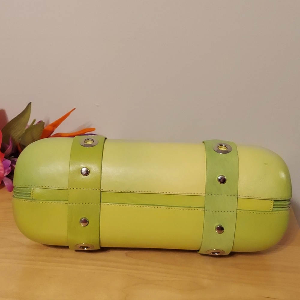 VTG Y2K Sabrina Scala Green & Yellow Ombre Colored Handbag w/Silvertone Hardware - Picture 13 of 17